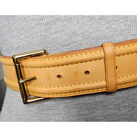LOUIS VUITTON Vachetta Monogram Leather Belt Tan Size US Waist 25-28\